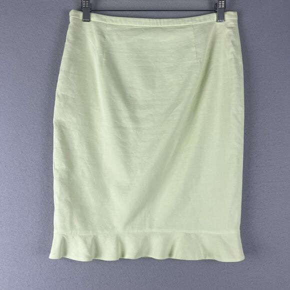 Elie Tahari Ruth Linen Blend Skirt Women 8 Green Ruffle Pencil Career Office NWT - Picture 7 of 16